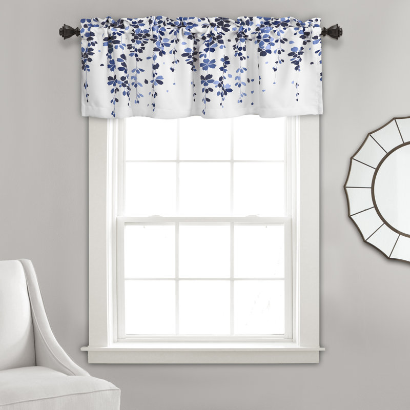 Weeping Flower Floral Tailored 52'' W Window Valance, Navy