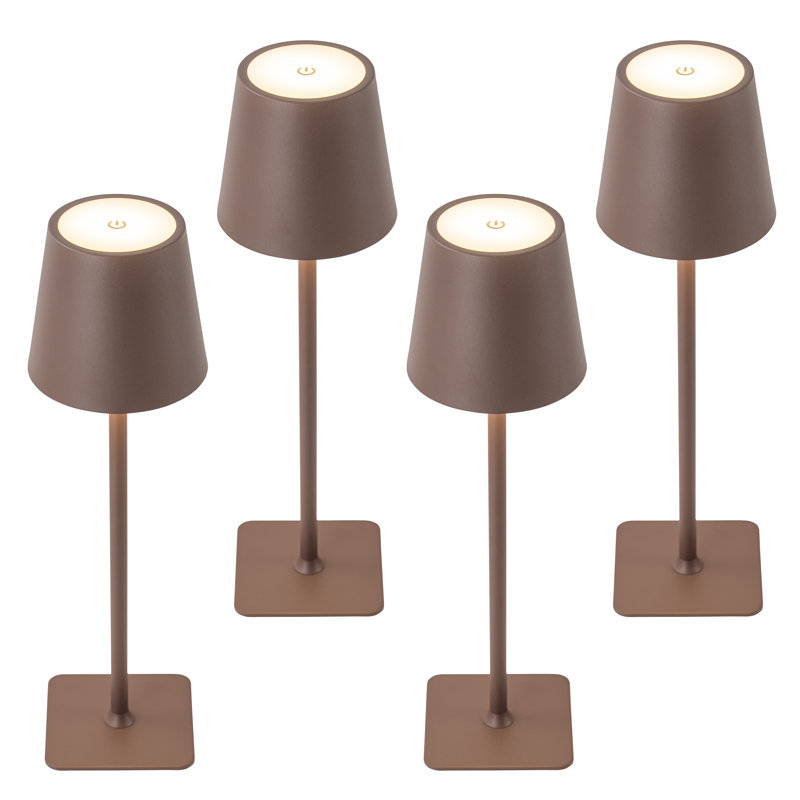 Ensemble de 4 lampes de table sans fil 14 po à DEL, 3 lampes de bureau portatives à intensité variable, Brun, Brun