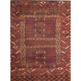 Central Asian Antique Tribal Geometric Red Turkmen Hatchli Islamic Prayer Rug