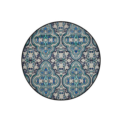 Round Blue Tones Ethnic Pattern Detailed Woven Base Modern Decorative Machine Washable Rug