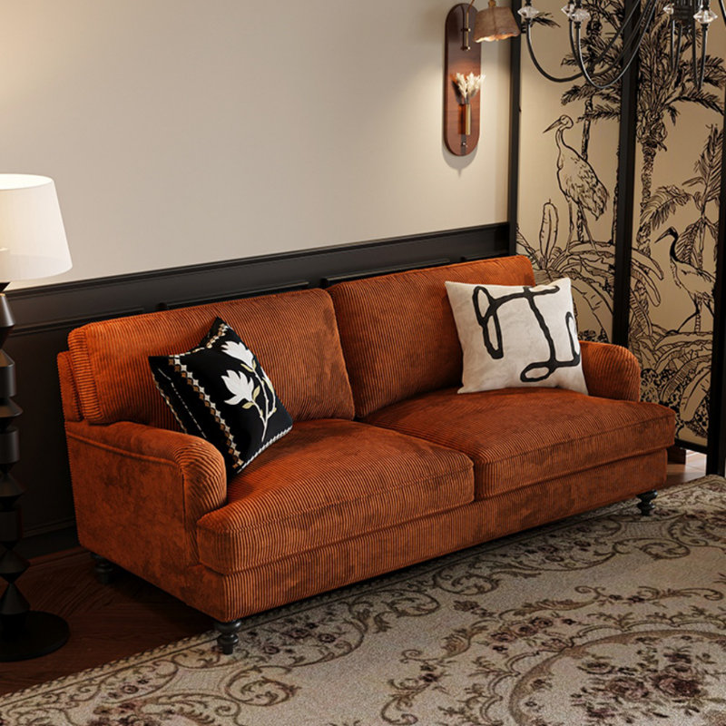 Retro Corduroy Straight-layout Sofa, Caramel 
