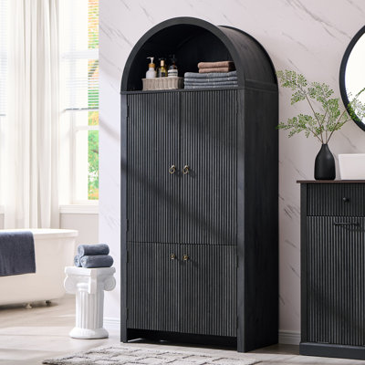 71" Tall Modern Arched Bathroom Storage Cabinet, Fluted Storage Cabinet w/3 Adjustable Shelves, 6 Door Shelves