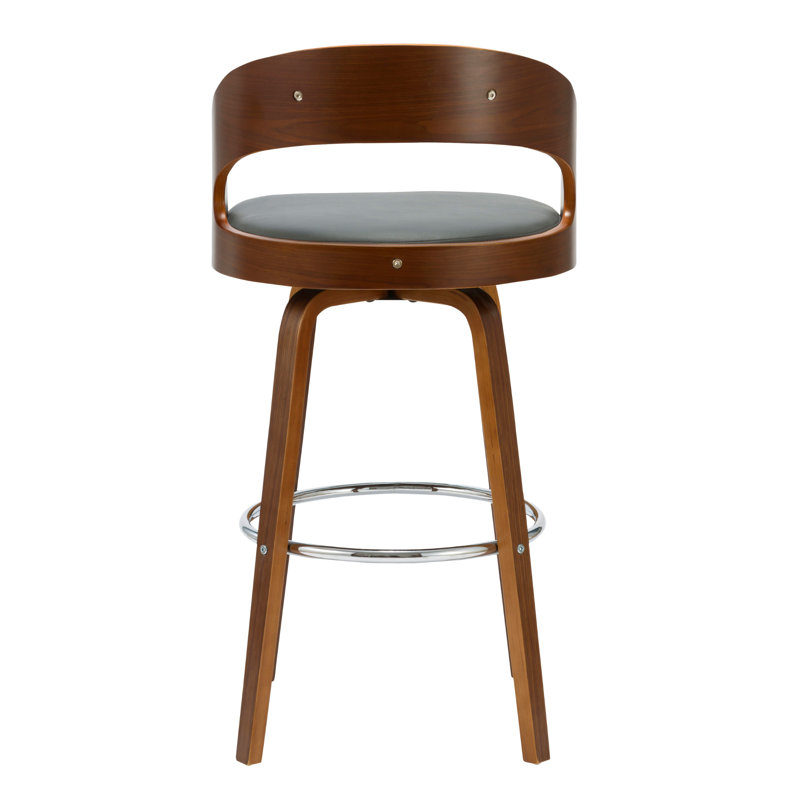 Swivel Upholstered Counter Stool with Solid Wood Frame, Grey