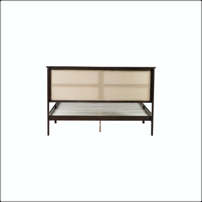 Queen Rattan Headboard Bed with Rubberwood Construction