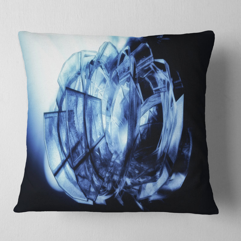 Motif de verre bleu fractal 3D - coussin imprimé abstrait, 16 po x 1 po, Coussin décoratif