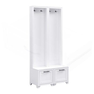 Vintage 3-In-1 Versatile Freestanding Hall Tree With Bench, Storage Drawers And Hooks, Set Of 2 Entry Coat Rack