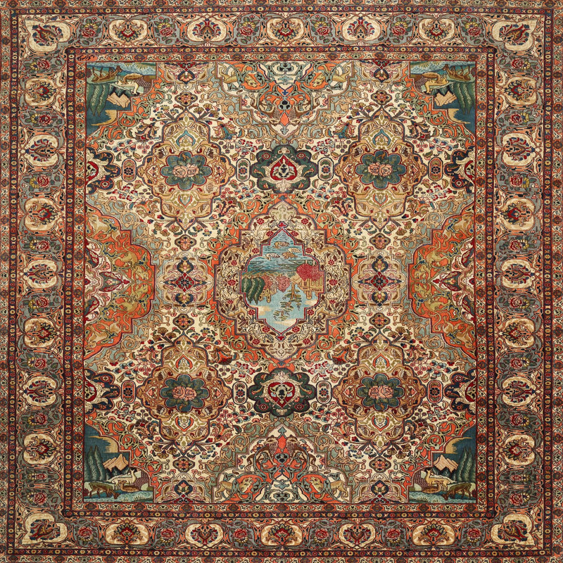 Tapis brun à motif oriental, Rond 7 pi