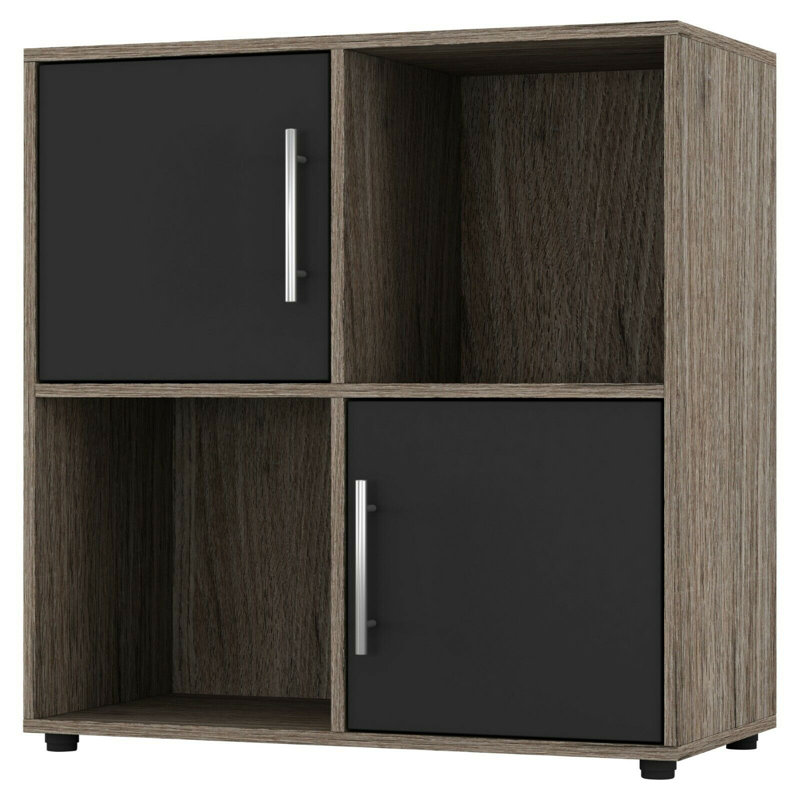 Bernnadette 61cm H x 60cm W Cube Bookcase, Oak/Black Gloss