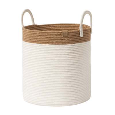 Woven Basket Rope Storage Baskets - Large Cotton Organizer, Basket for Baby Blanket, Kids Toy Nursery Laundry Basket
