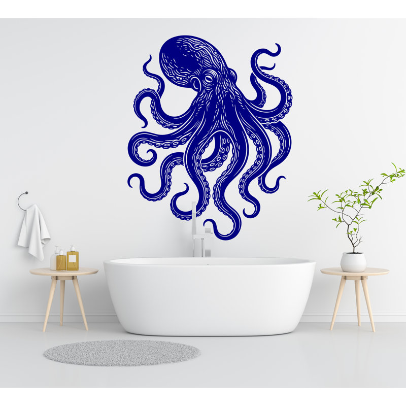 Adhésif décoratif pieuvre - Sea Animal vinyle autocollant, décoration de salle de bain art 291DRE, 44x55 inches, Rouge