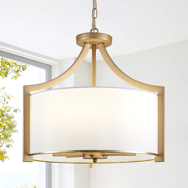 6 - Light Dimmable Drum Chandelier, Gold