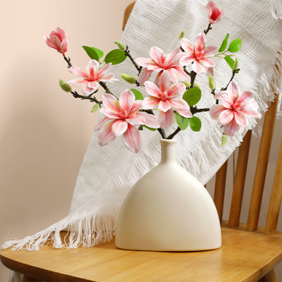 2 pièces de fleurs de magnolia artificielles, arrangement de branches de fausse magnolia 22,8 po pour décoration de table de bureau à domicile (rose clair)