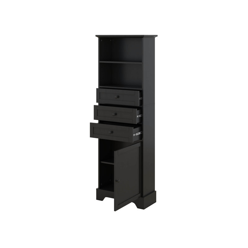Grande armoire de rangement avec 3 tiroirs et tablettes réglables, Noir