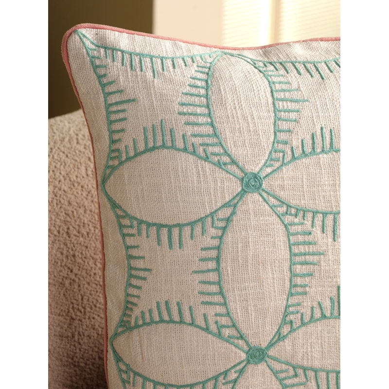 20x20 Yellow Cord Embroidered Cover | Boho Pillow Cover, Blue