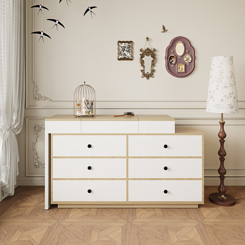 95.6'' Extendable Makeup Vanity Desk With Flip-Top Mirror And Storage Drawers Home Office Desk, White