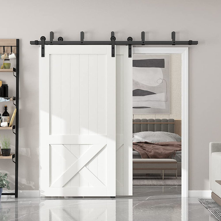 Double Bypass Double Door Barn Door Hardware Kit(Doors Not Included)