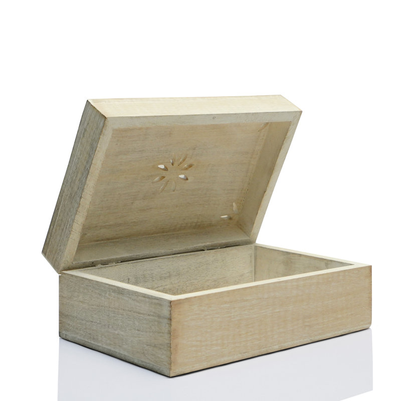 Boîte de rangement décorative fabriquée à la main en bois de manguier , H 3,5 po x l 9 po x P 6 po, Beige