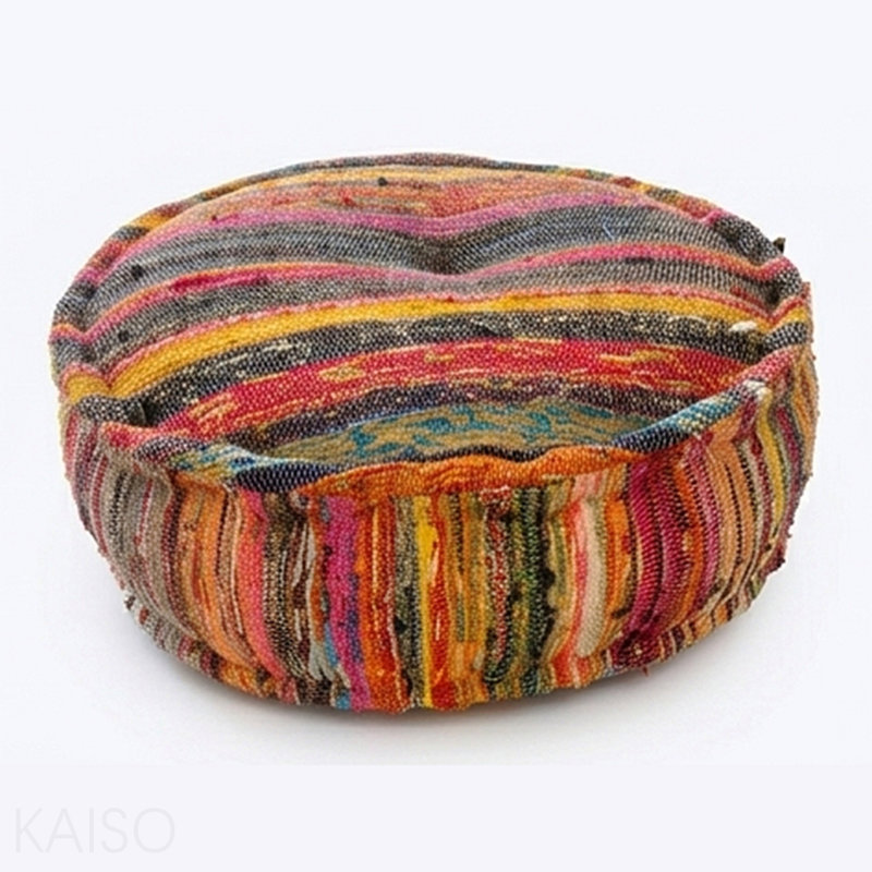 Repose-pieds rond 22 pi 22 po x 8 po en coton fait à la main Boho