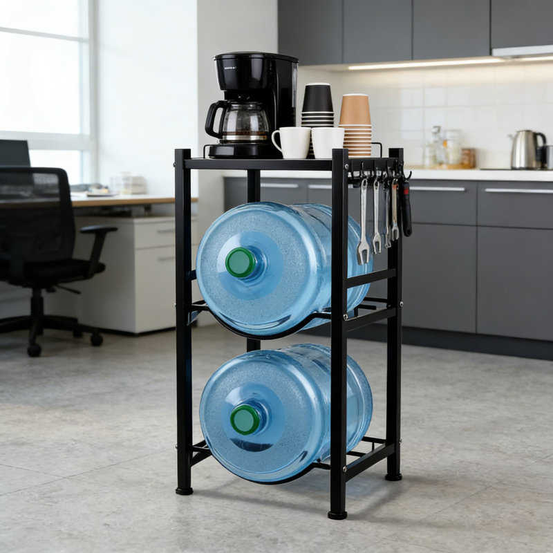 Support à eau robuste à 3 niveaux avec tablette de rangement supérieure, support de refroidisseur d'eau amovible pour bouteilles de 5 gallons, cuisine de bureau à domicile