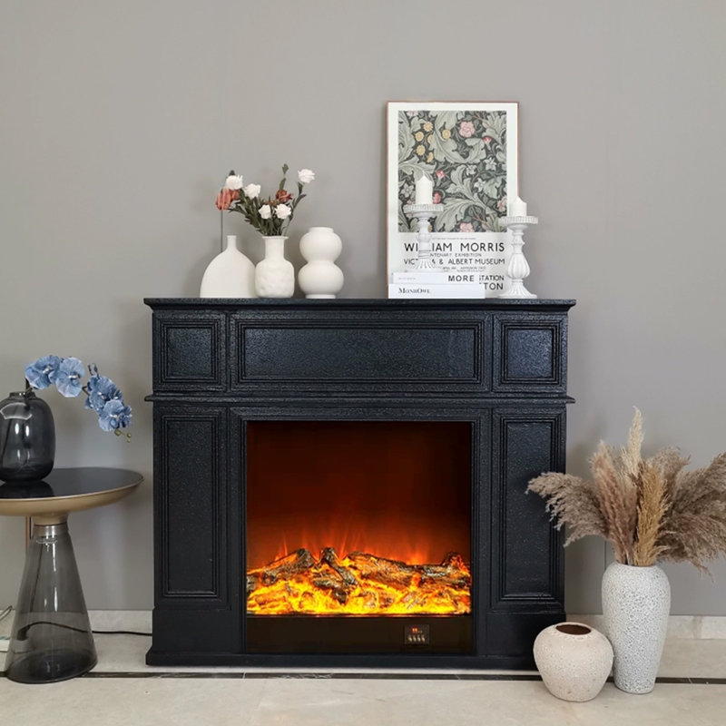 Black Manufactured Wood Electric Fireplace, 39.37" H x 47.24" W x 10.63"D