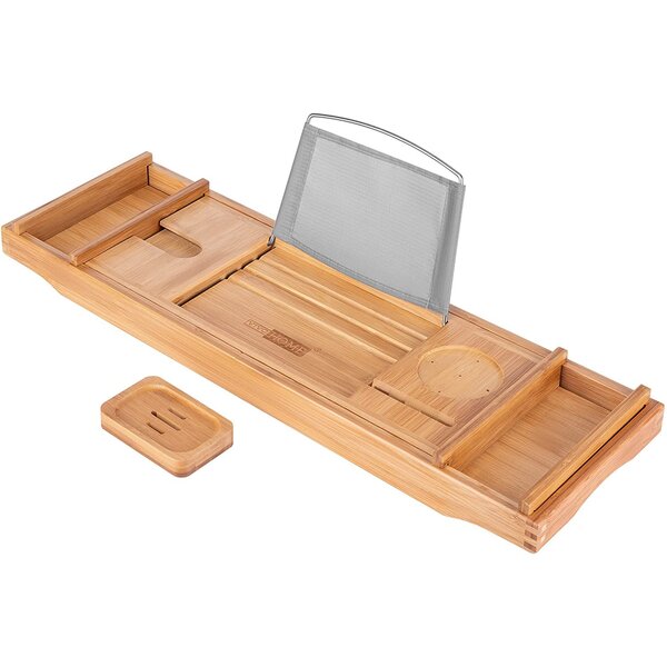 Deep Calm Bathtub Tray Caddy - Bamboo Expandable Bath Tub Table, Bath Tray  holds all Bathtub Accessories, Perfect Luxury Relaxing Gift for Self Care