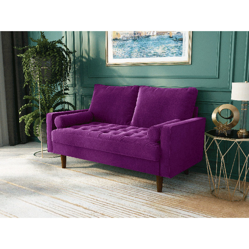 Gabrielo 58" Square Arm Sofa Loveseat, Eggplant Velvet