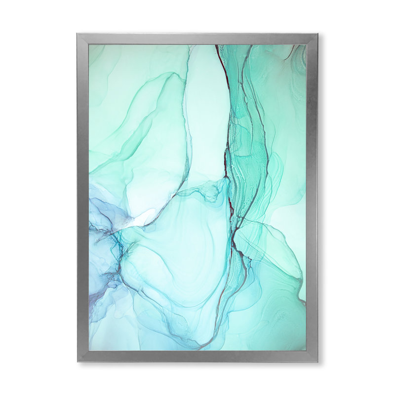 «Turquoise and Green Marble Waves II», œuvre d'art moderne sur toile, H 32 po x l 16 po x P 1 po