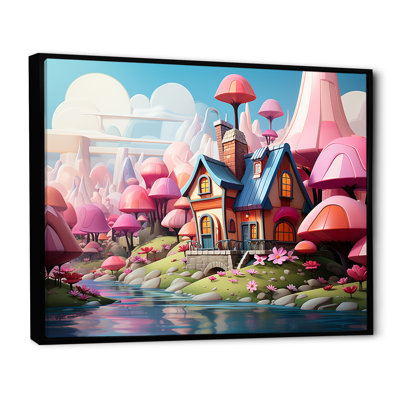 «Pink Cottage Garden Gateway», art mural sur toile tendue avec paysage