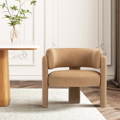 Velvet Modern Upholstered Barrel Dining Armchair