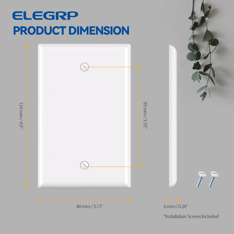 White Rectangular Plastic 1-Gang Blank Wall Plate Set