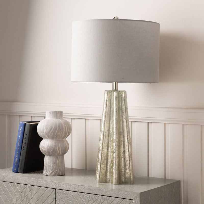 72cm Table Lamp with Glass Base For Bedroom Furniture, Bedside Buffet Lamp with Linen Shade