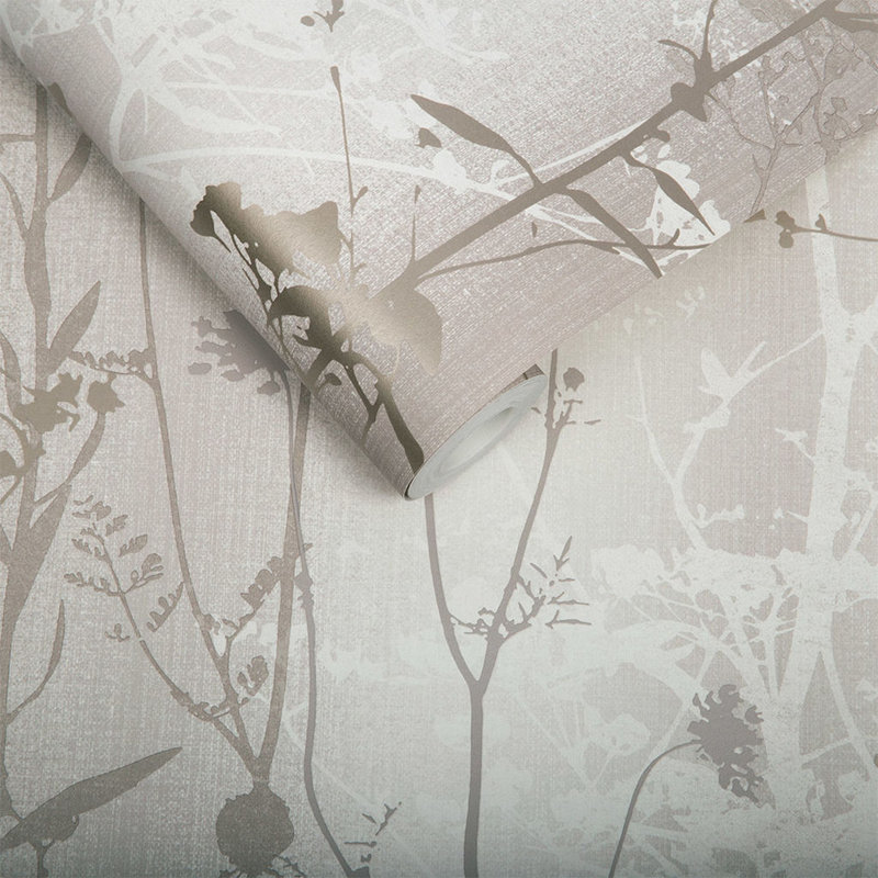 Floral Metallic Wallpaper Roll, Beige