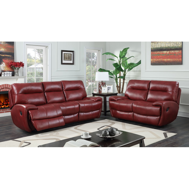 Faux Leather Reclining Loveseat, Red