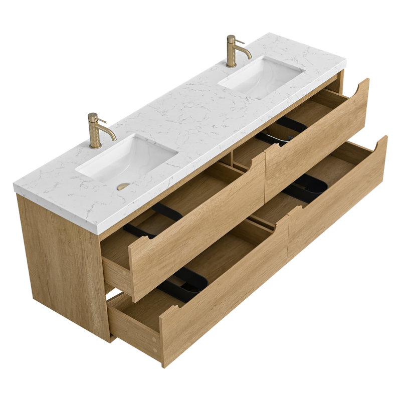 Meuble-lavabo double 72 po avec comptoir en pierre reconstituée 72 po