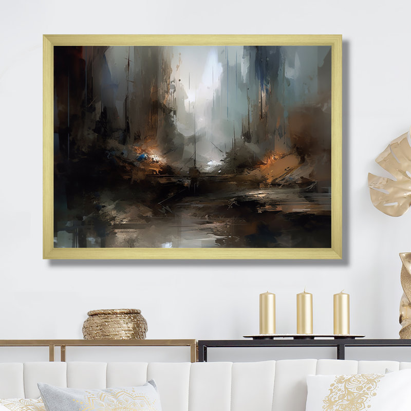 «Misquamiqueut Delicate Brushstrokes Abstract I», reproduction sur toile, H 16 po x l 32 po x P 1 po, Encadrement doré