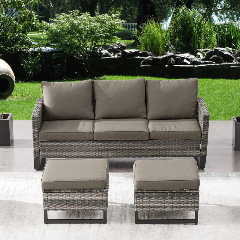 Naresa 74'' Wide Rectangle Wicker Patio Sofa with Cushions, Gray, Gray