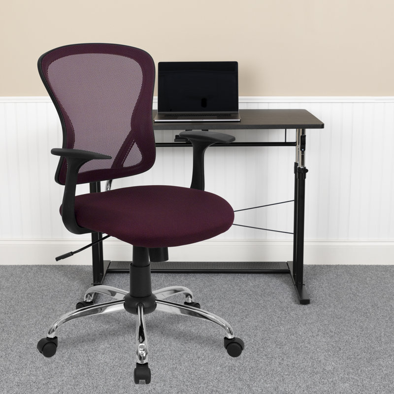 Mid-Back Mesh Swivel Task Office Chair with Chrome Base and Arms, Burgundy