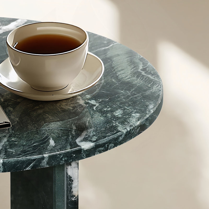 Table basse en marbre naturel vert, petit accent de salon, pierre véritable, veines uniques, Vert