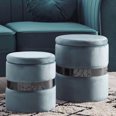 Crooke 35cm Wide Velvet Round Solid Colour Ottoman with Storage