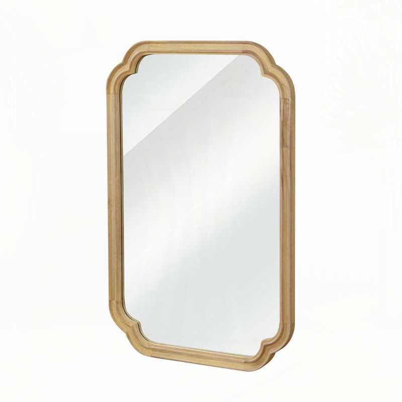 20" X 30" Solid Wood Frame Rounded Corner Decorative Mirror, 30" x 20", Natural Wood