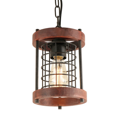 1-Light Farmhouse Cylinder Cage Pendant, Bronze Mini Light for Kitchen Island Hallway