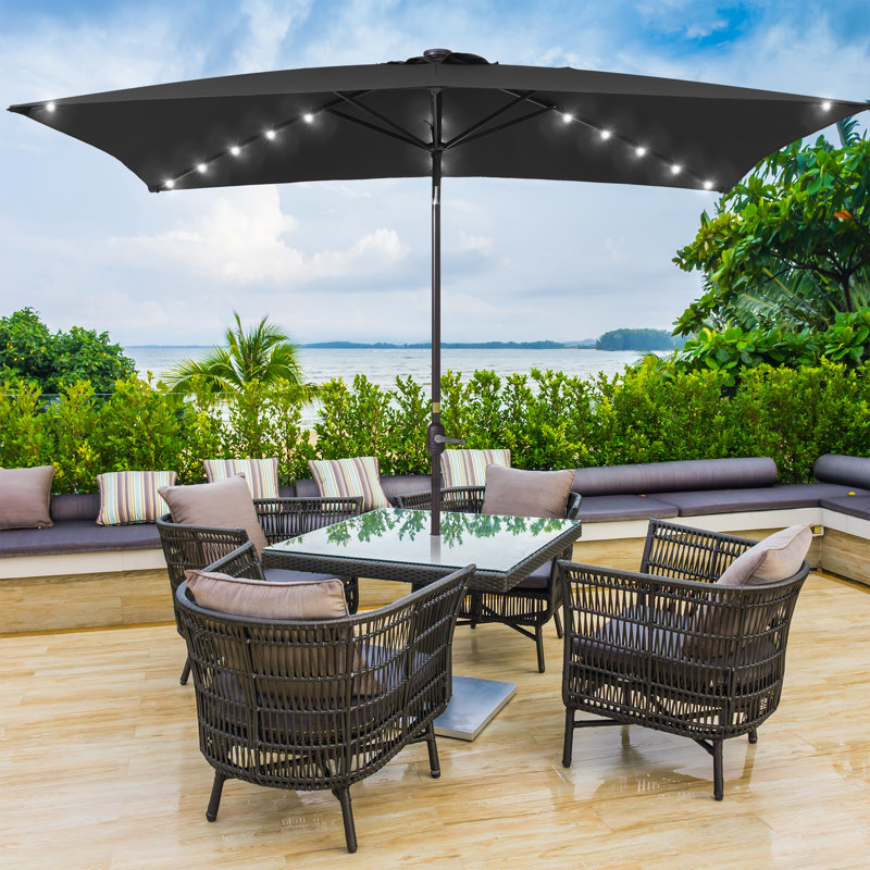10 x 6.5' LED Patio Umbrella Market Rectangle Outdoor Umbrellas with Solar Lights, Black
