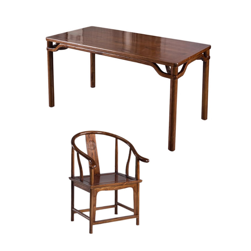 Retro And Durable Elm Wood Writing Desk A Chair, 31.49" H x 62.99" W x 31.49" D