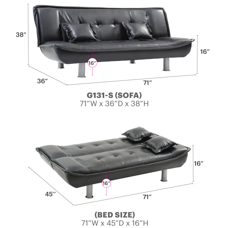 Lionel Sofa Bed, Black Faux Leather
