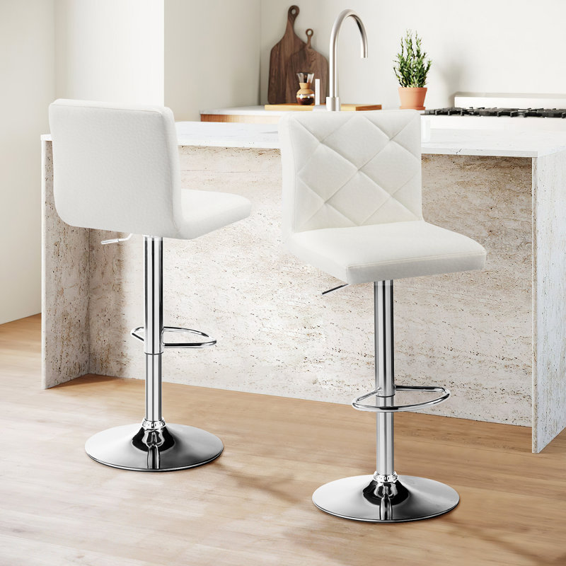Corneliea Swivel Upholstered Faux Leather Adjustable Height Counter Stool, White