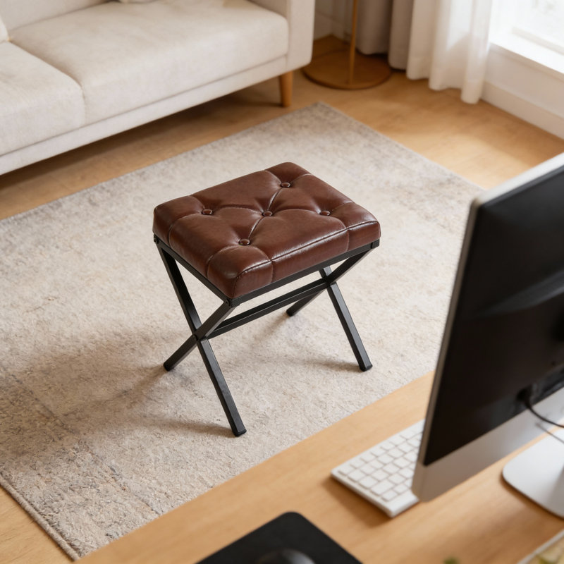 Tabouret en similicuir l 15,5 po, Marron foncé