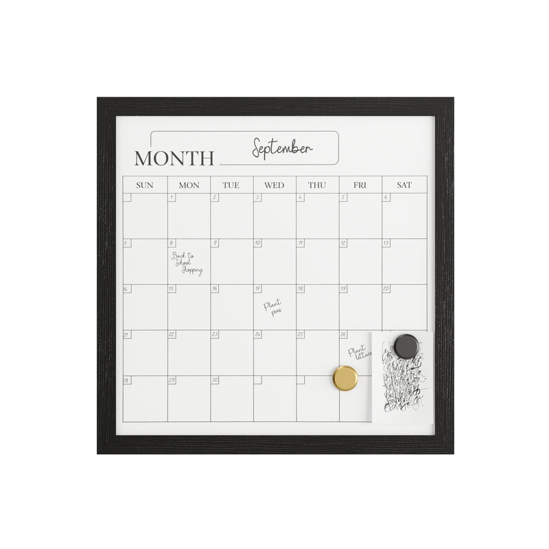 Calendrier mensuel magnétique effaçable à sec avec cadre en bois Martha Stewart Everette, Noir