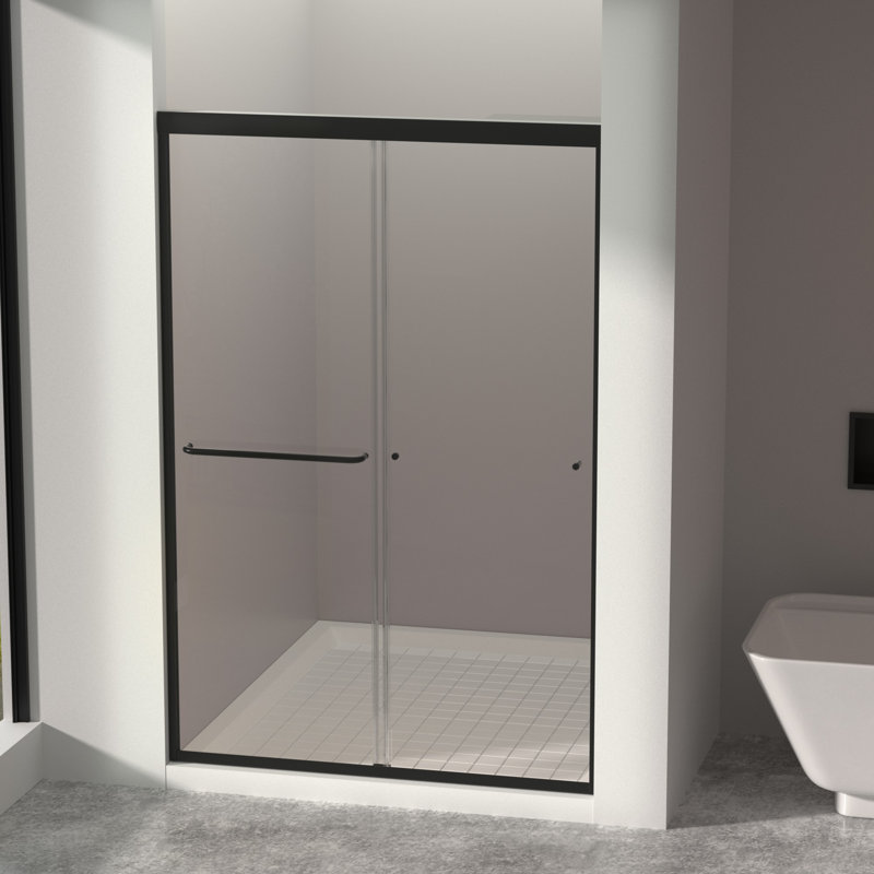 72" H Double Sliding Semi-Frameless Shower Door with 1/4 inch. Clear Glass, 48" W