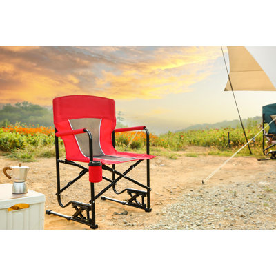 Chaise berçante portable d'extérieur - rouge, avec accoudoir et poche de rangement convenant à une utilisation dans le jardin
