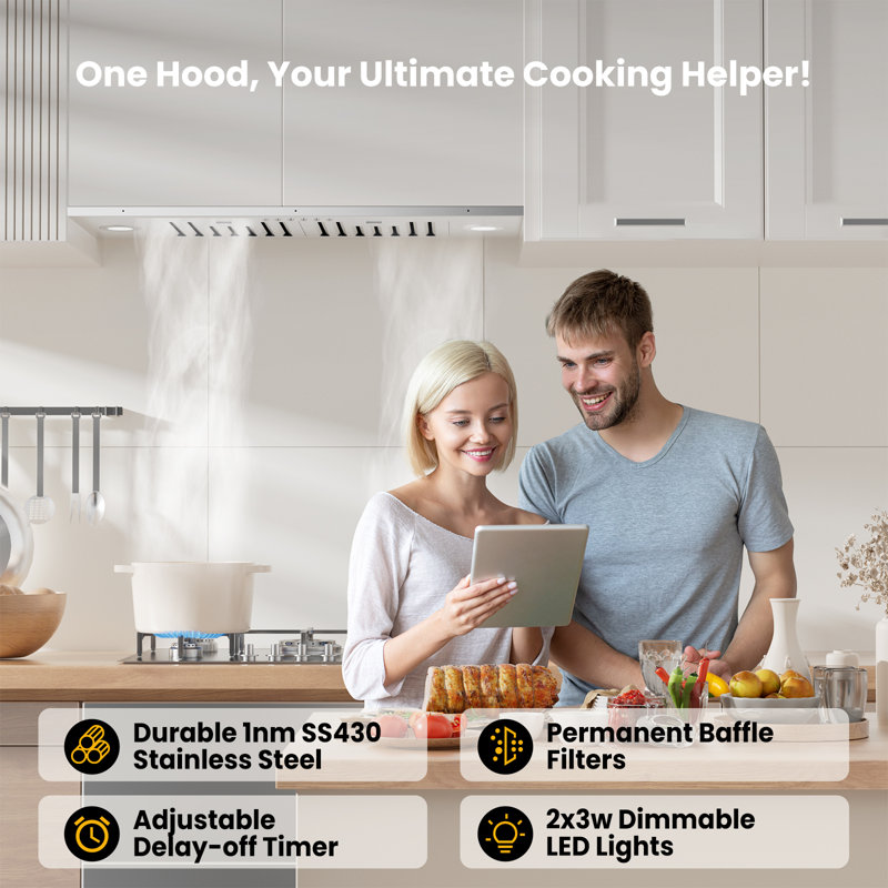 30-Inch 900 CFM Convertible Insert Range Hood with 4-Speed Button Control,Low Noise,Lights in Stainless Steel